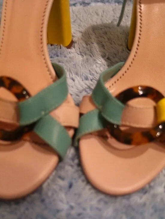J Crew Stella Heel In Colorblock With Tortoise Buckle Sunwashed Pink - Picture 5 of 5